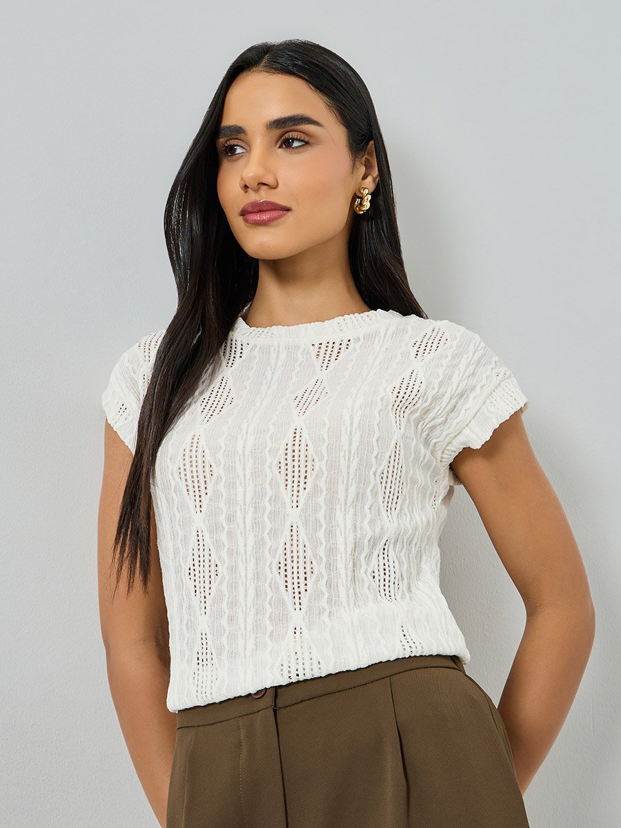 Off-White Knit Short Sleeve Top 