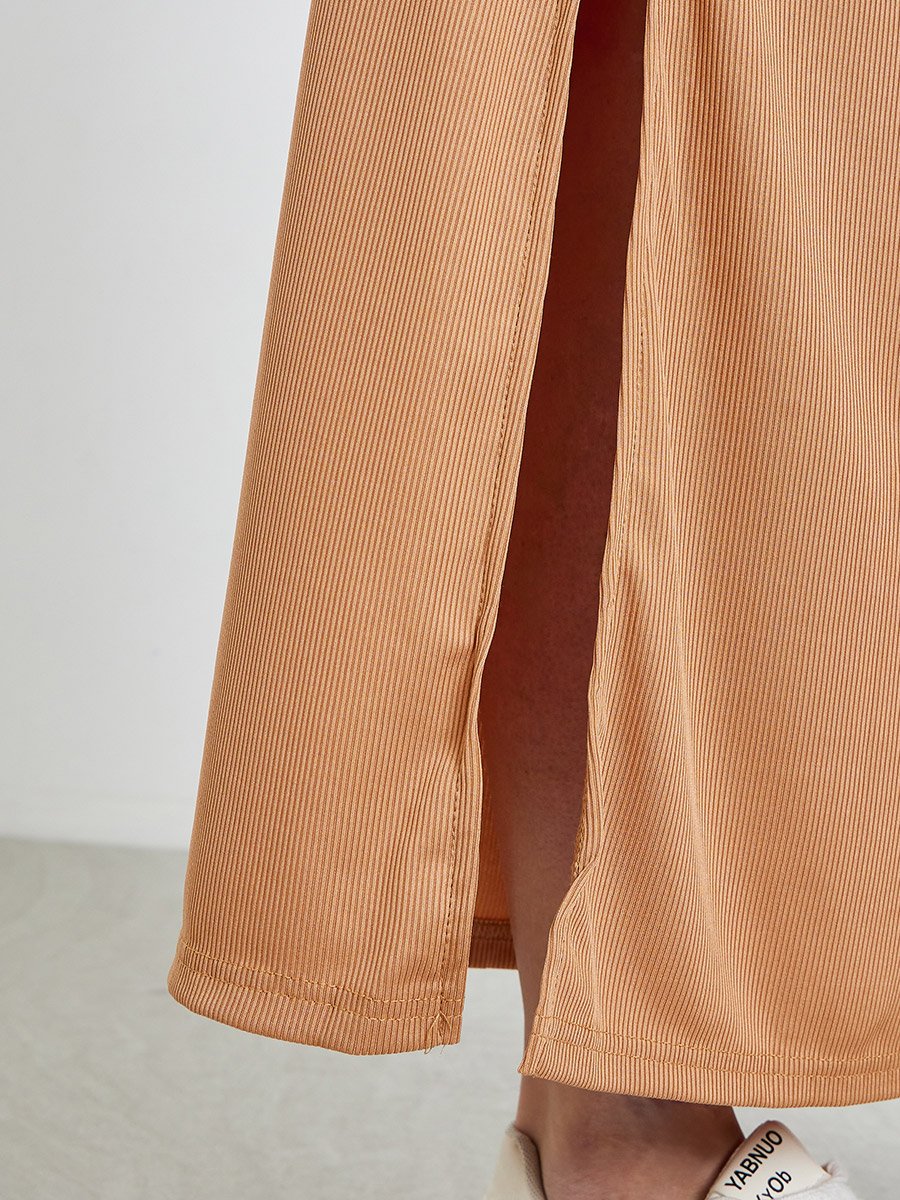 Brown Bodycon Maxi Skirt with Slit