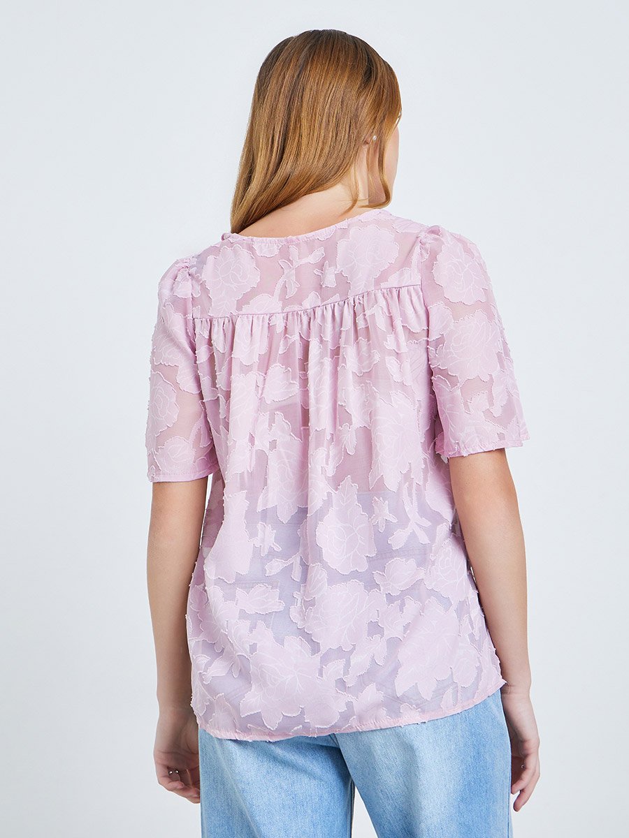 Purple Burnout V Neck Button Front Top