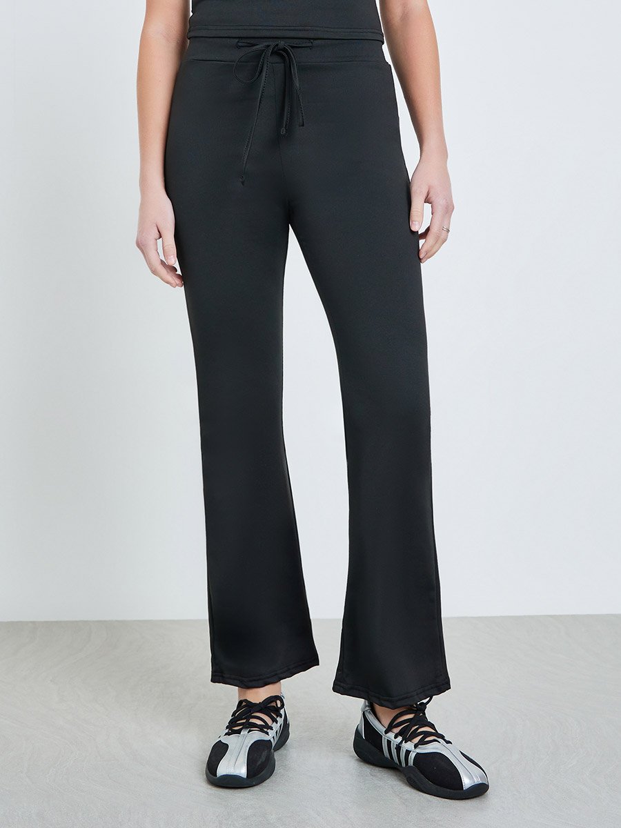 Black Solid Short Sleeve T-Shirt and Pants Co-Ords