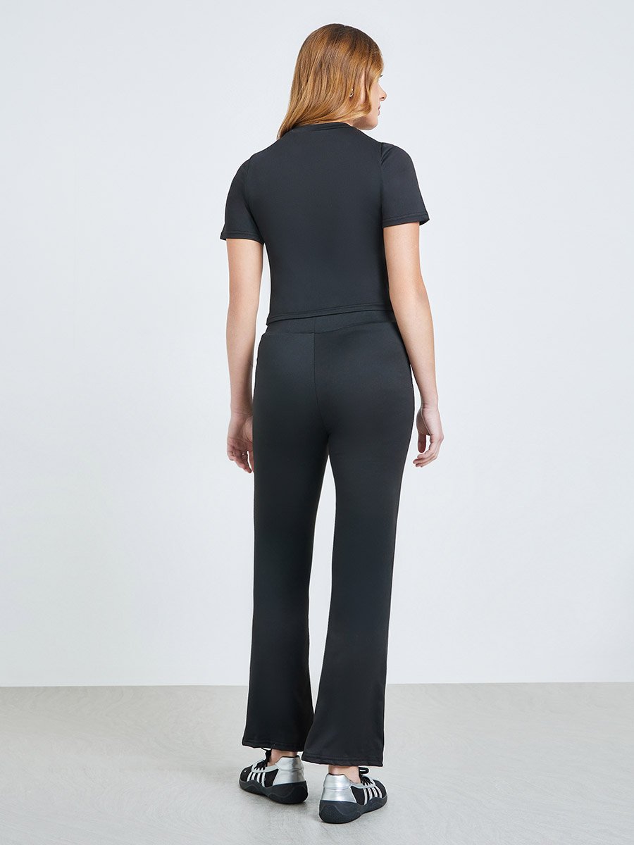 Black Solid Short Sleeve T-Shirt and Pants Co-Ords