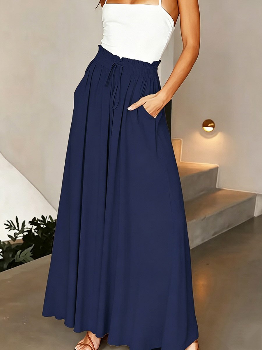 Navy Blue High Rise Flowy Wide Leg Pants