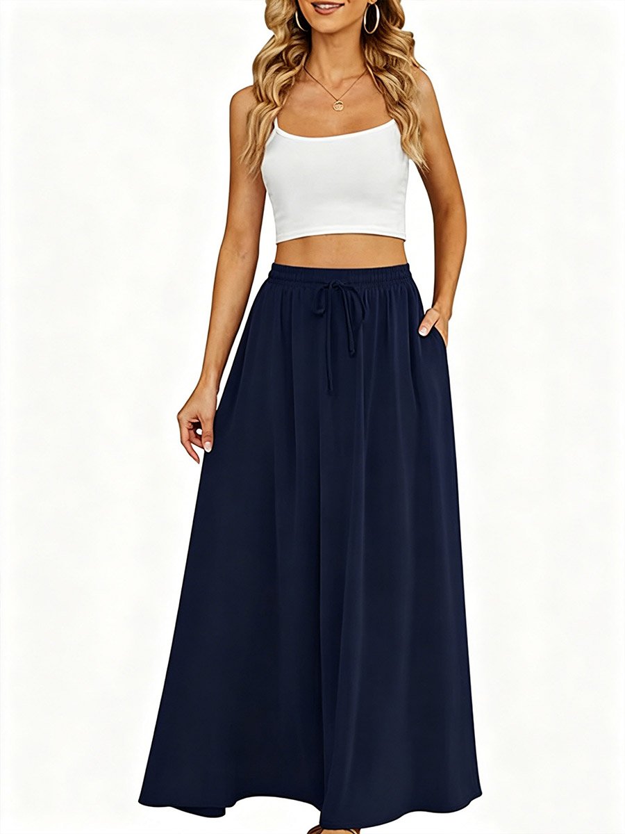 Navy Blue High Rise Flowy Wide Leg Pants