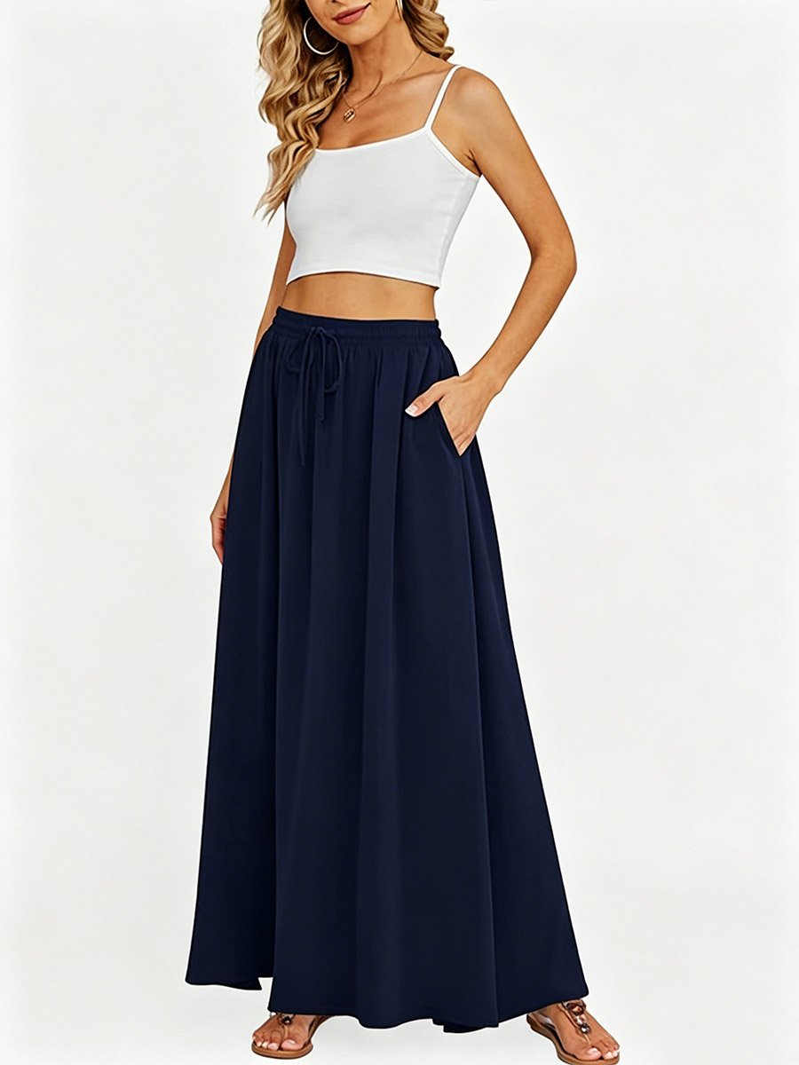 Navy Blue High Rise Flowy Wide Leg Pants
