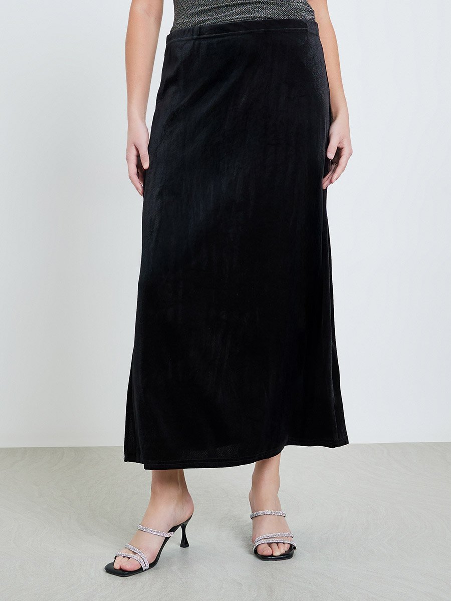 Black Velvet Bodycon Midi Skirt