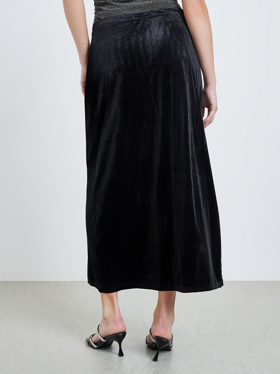 Black Velvet Bodycon Midi Skirt