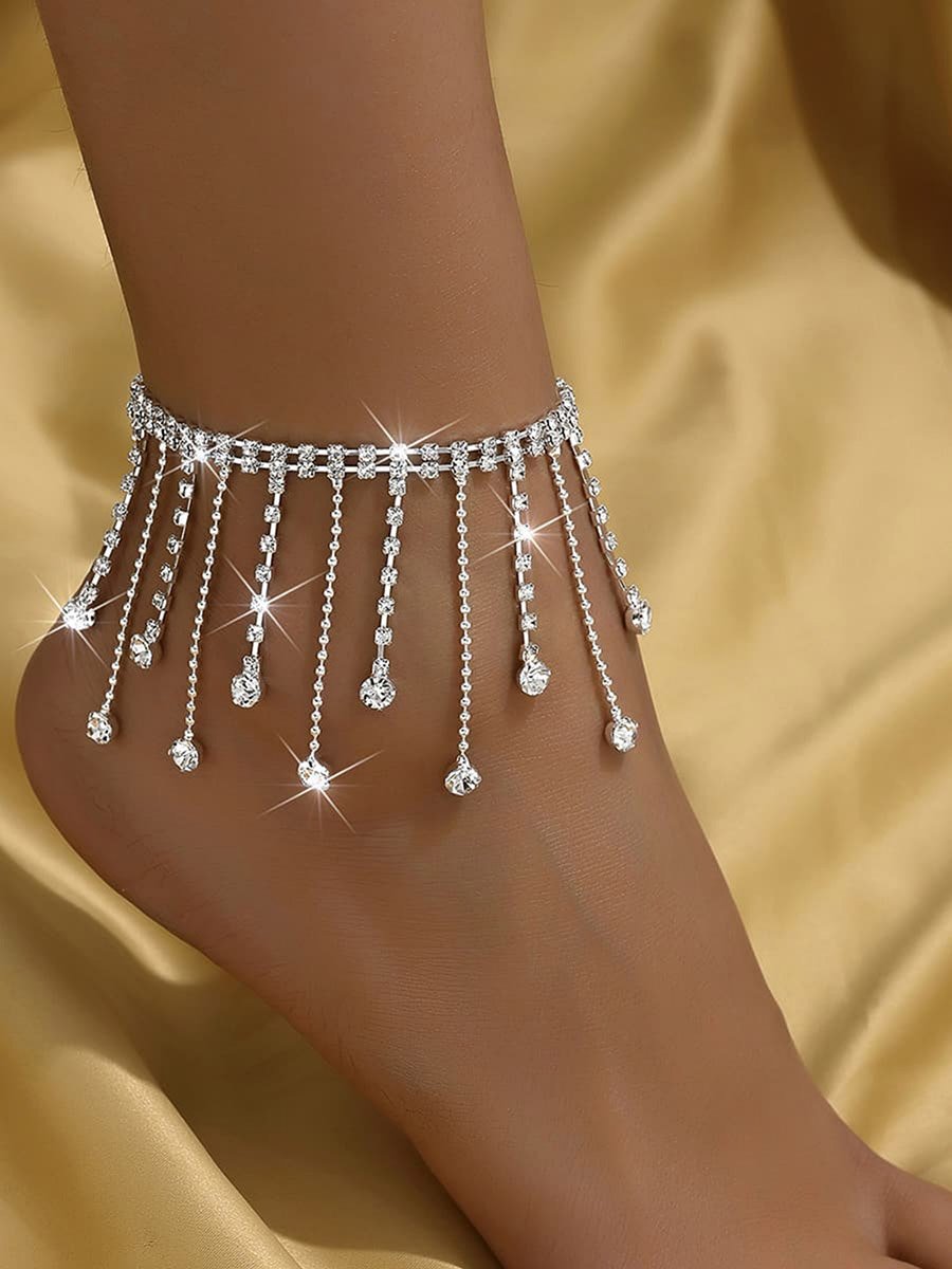 Embellished Anklet with Tassel Pendants