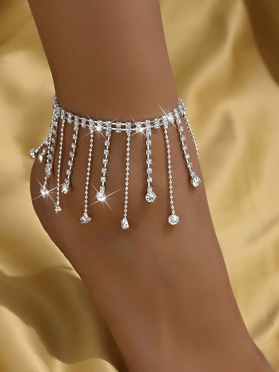 Embellished Anklet with Tassel Pendants