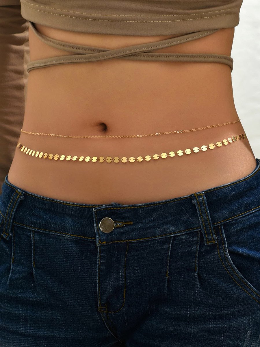 سلسلة خصر بدلايات دائرية وسلسلة مزدوجة