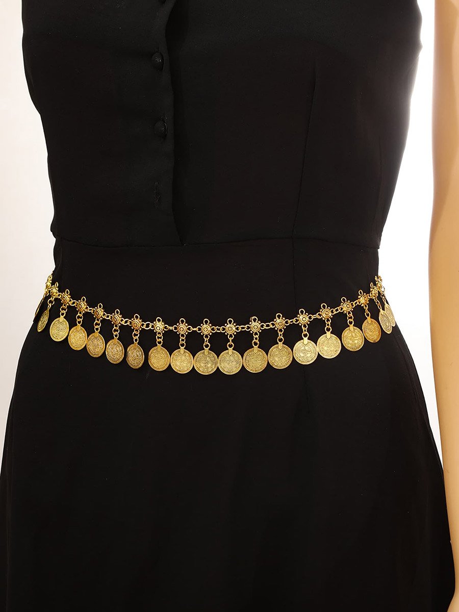 gold waist chain for dress Gold-Toned Round Pendants Women at UAE LowStock:43669528870963