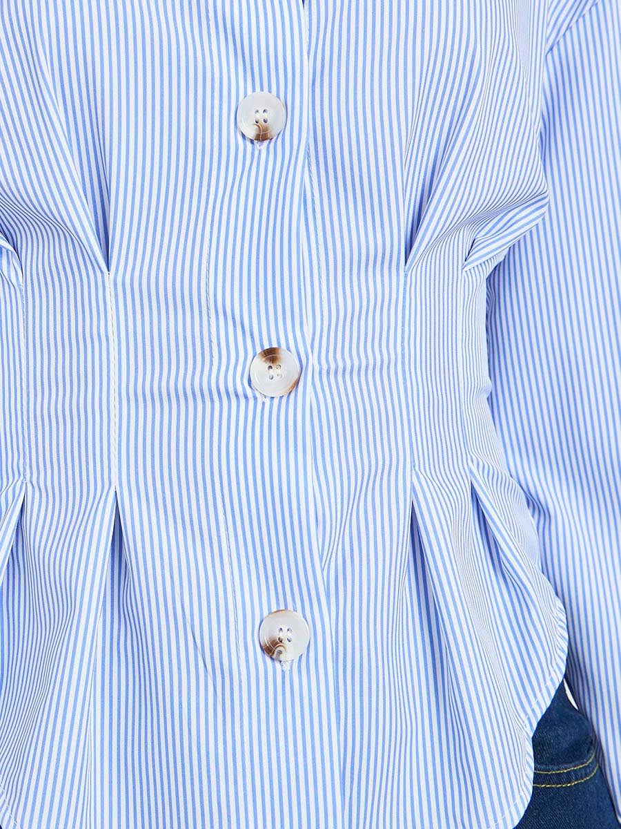 Blue Striped Cinched Waist Shirt
