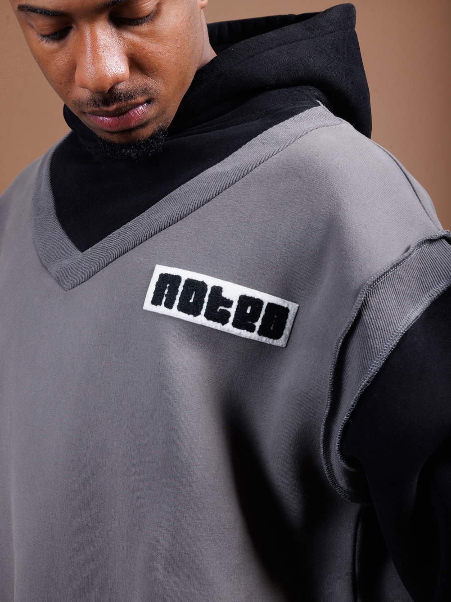 Grey Layered Look Relaxed Fit Hoodie