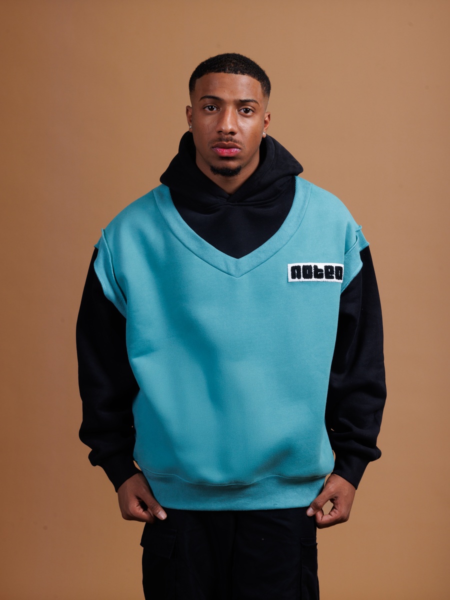 Blue Layered Look Relaxed Fit Hoodie