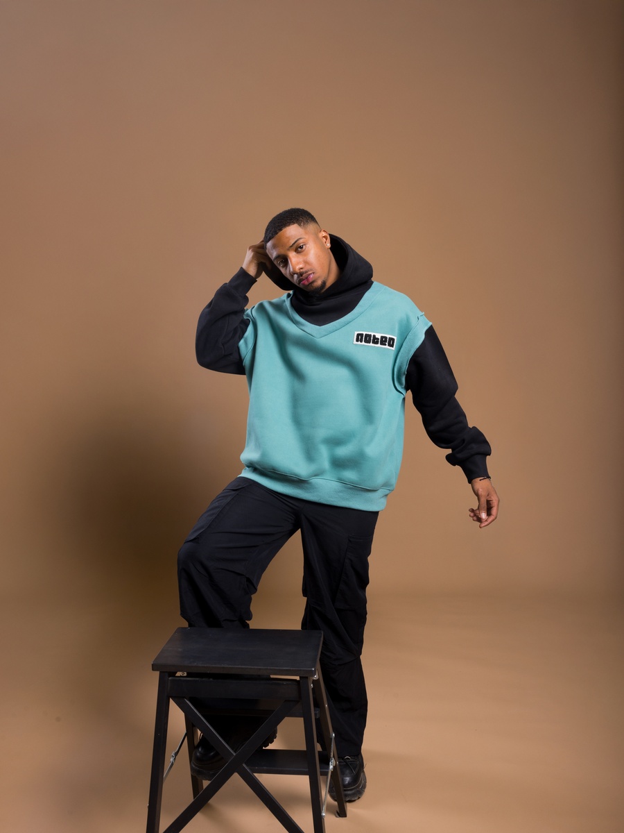 Blue Layered Look Relaxed Fit Hoodie