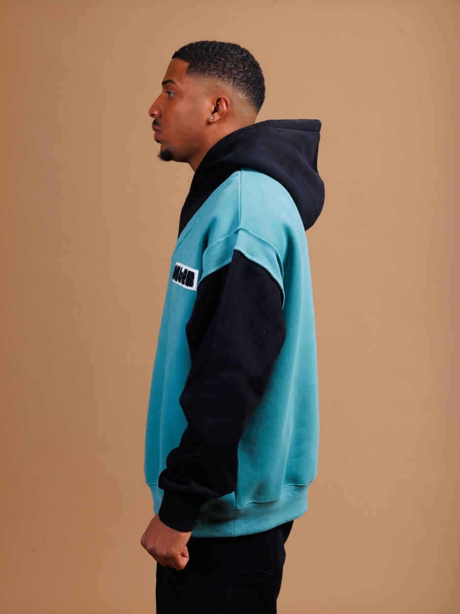 Blue Layered Look Relaxed Fit Hoodie