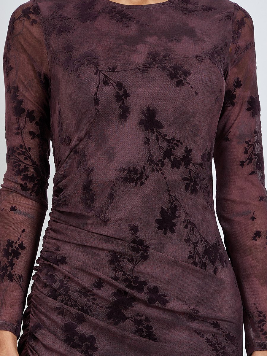 Magenta Floral Mesh Bodycon Maxi Dress