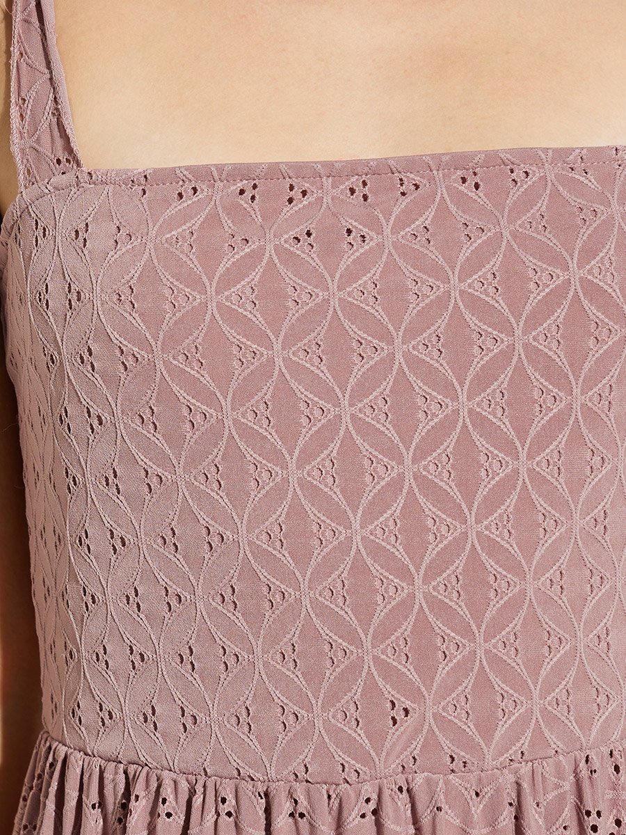 Pink Square Neck Eyelet Maxi Dress
