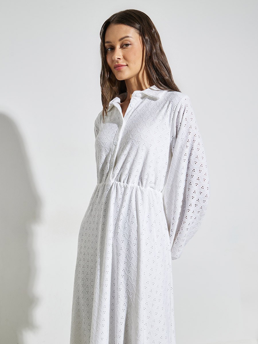 Off White Eyelet Shirt Maxi Dress