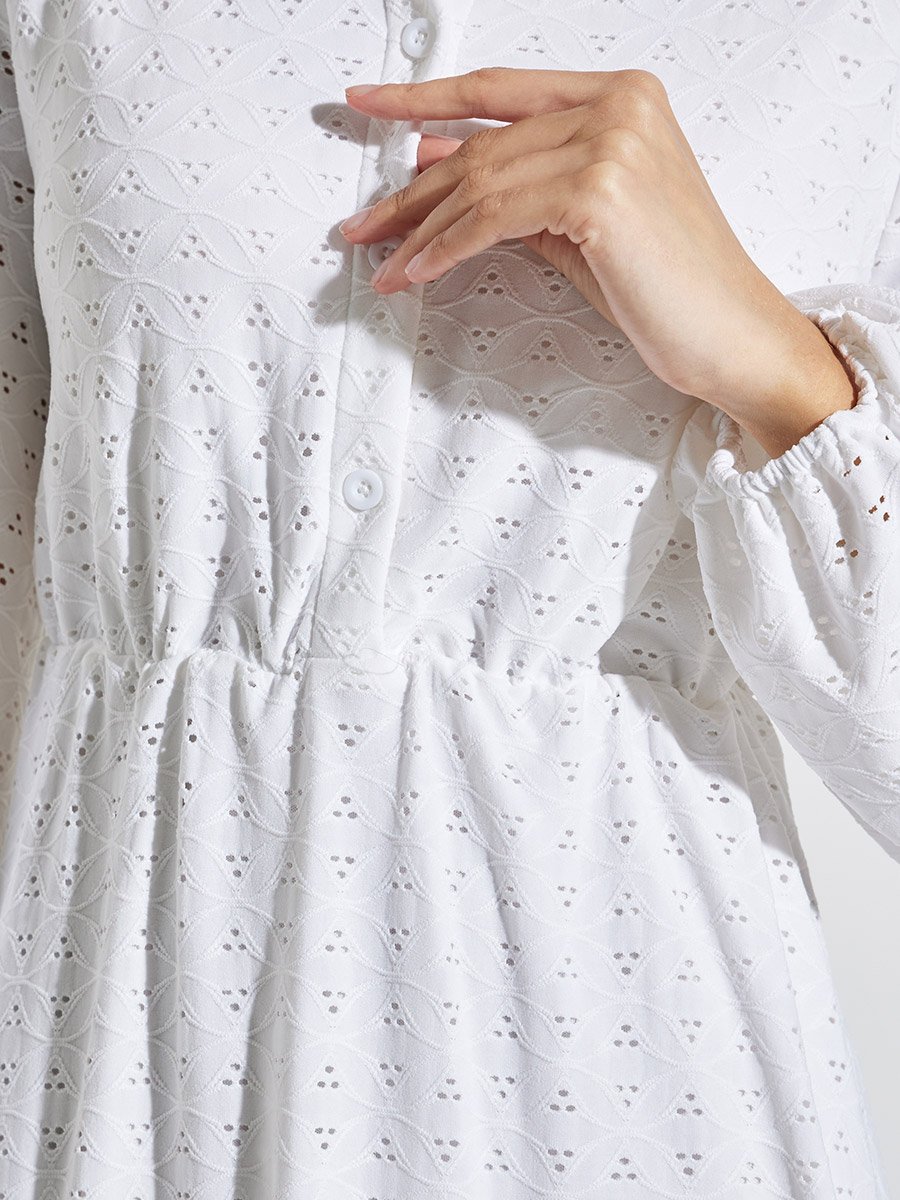 Off White Eyelet Shirt Maxi Dress