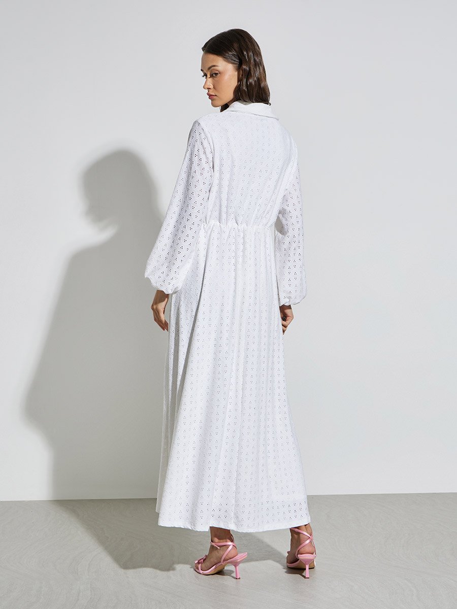 Off White Eyelet Shirt Maxi Dress