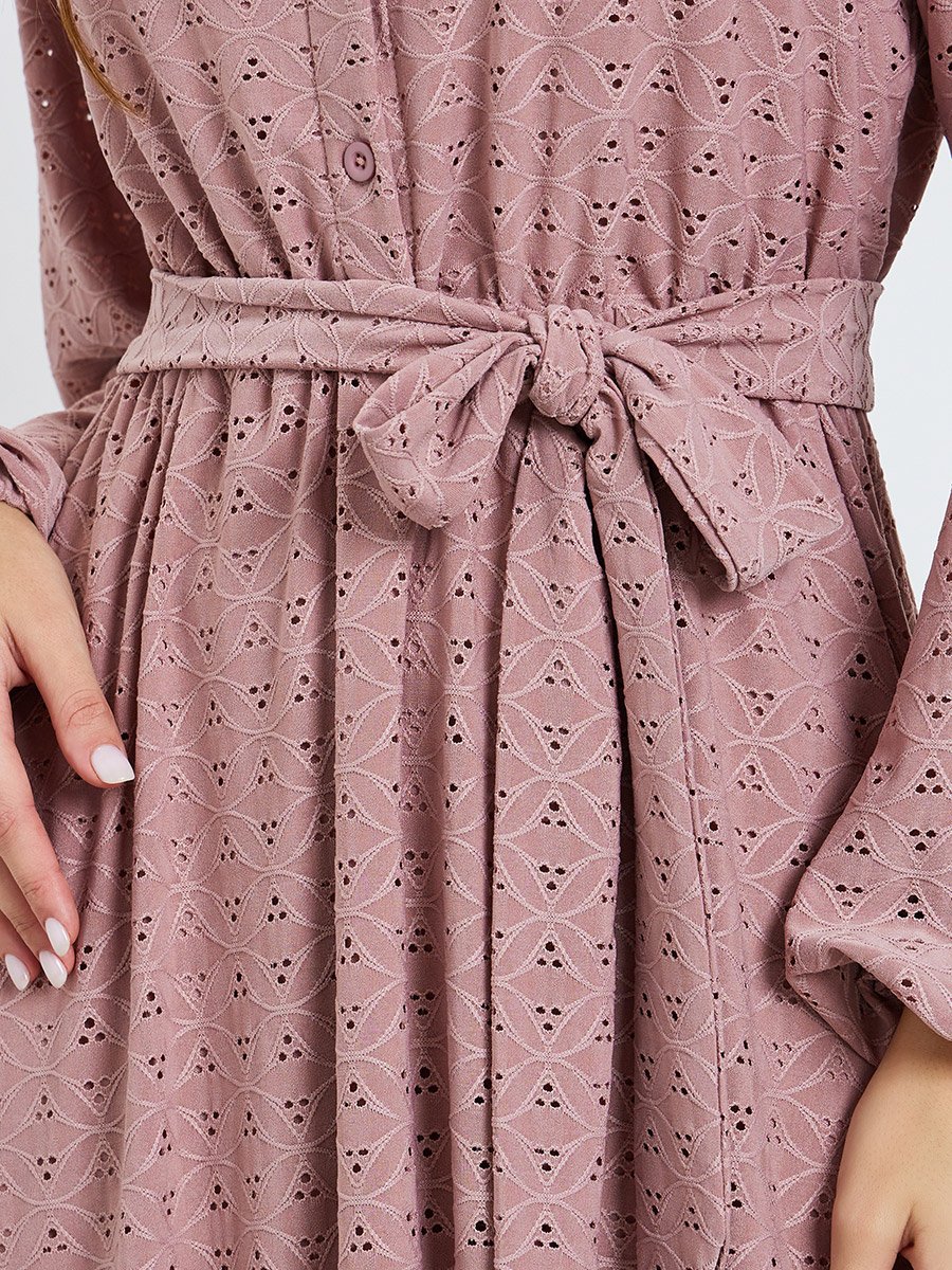 Pink Eyelet Shirt Maxi Dress with Tie-Blet
