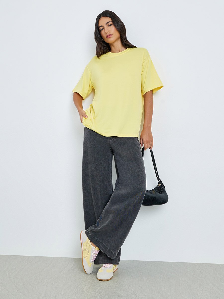 Yellow Graphic Back Palm Print T-Shirt