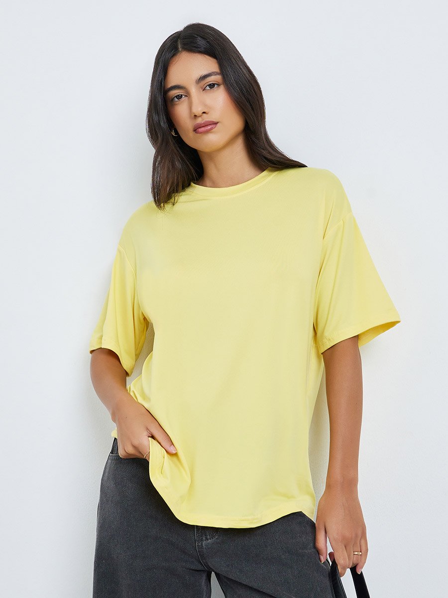 Yellow Graphic Back Palm Print T-Shirt