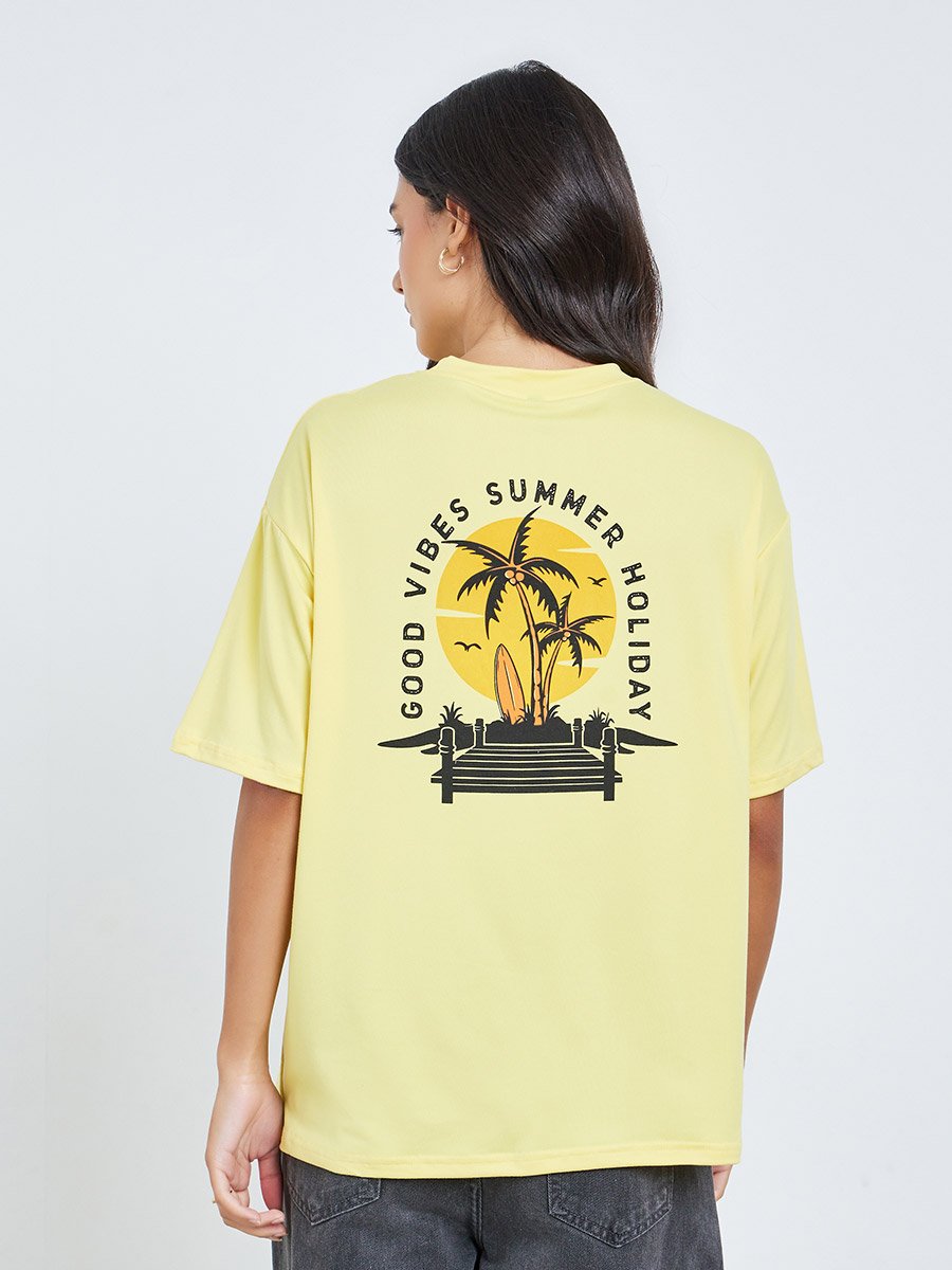 Yellow Graphic Back Palm Print T-Shirt