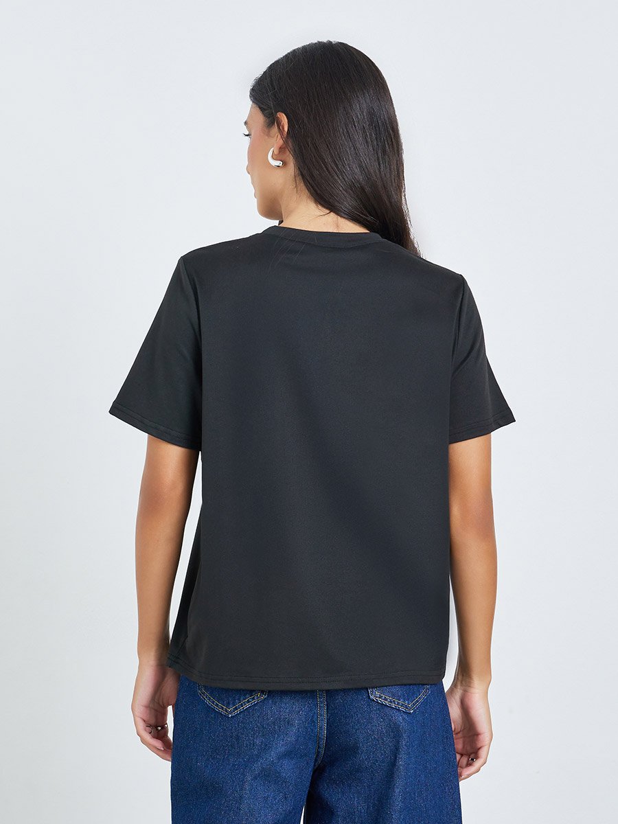 Black Graphic Bow Print Short Sleeve T-Shirt