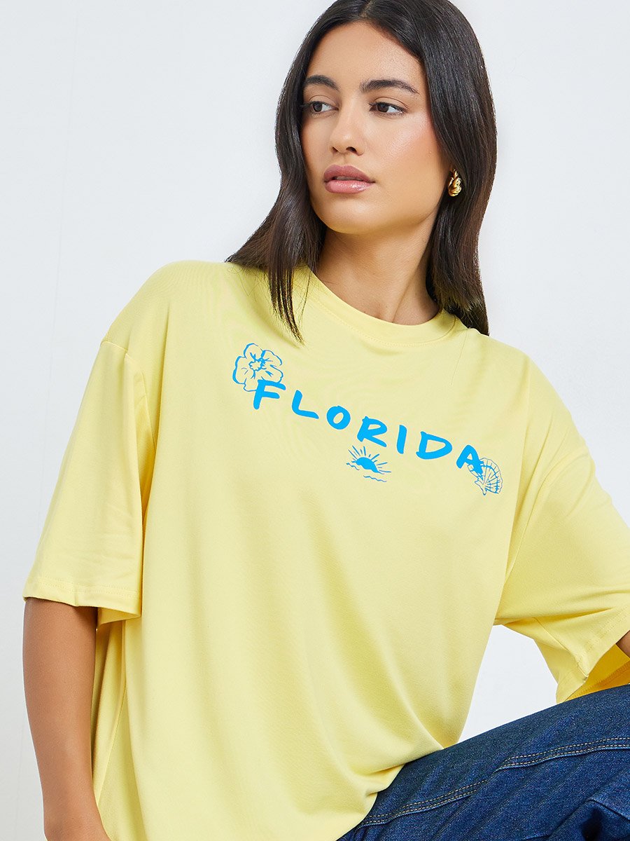 Yellow Graphic Print Oversized T-Shirt