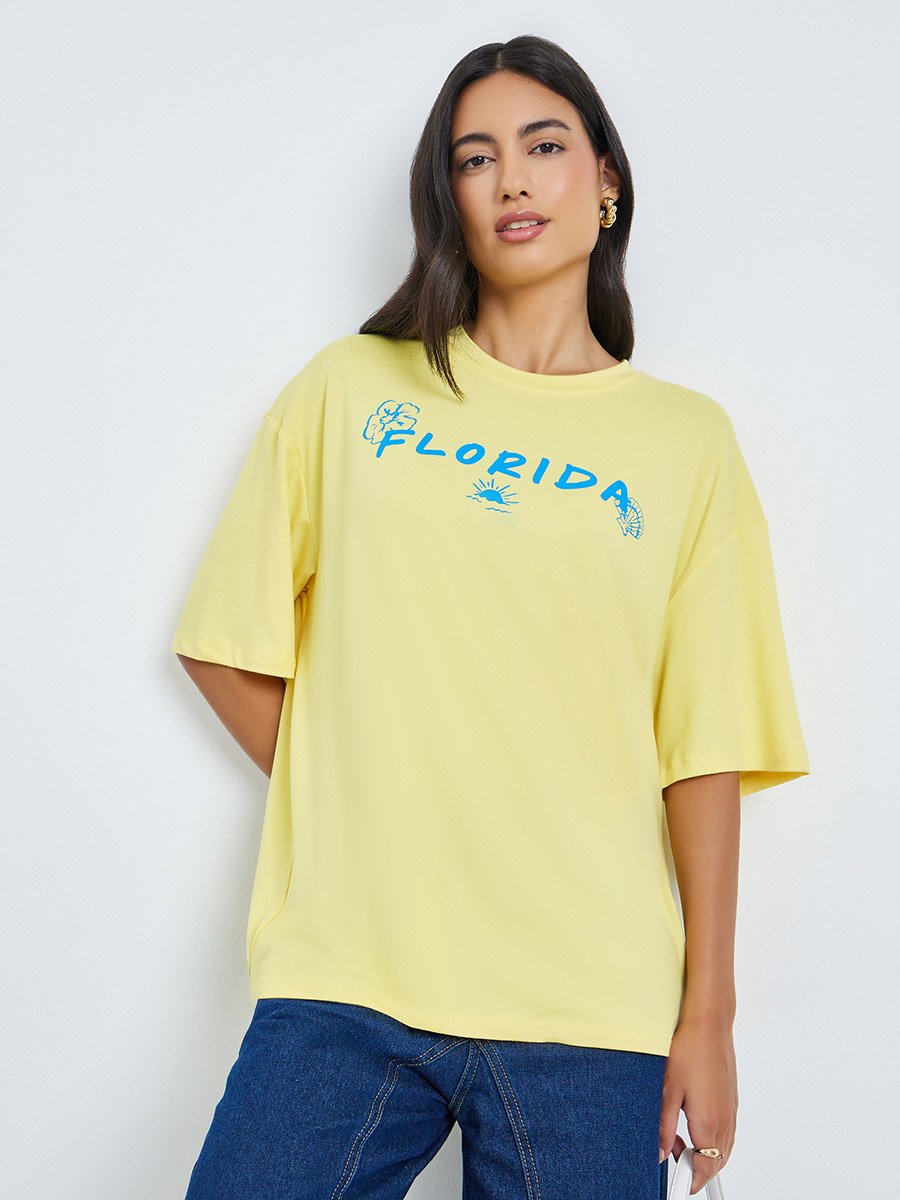 Yellow Graphic Print Oversized T-Shirt