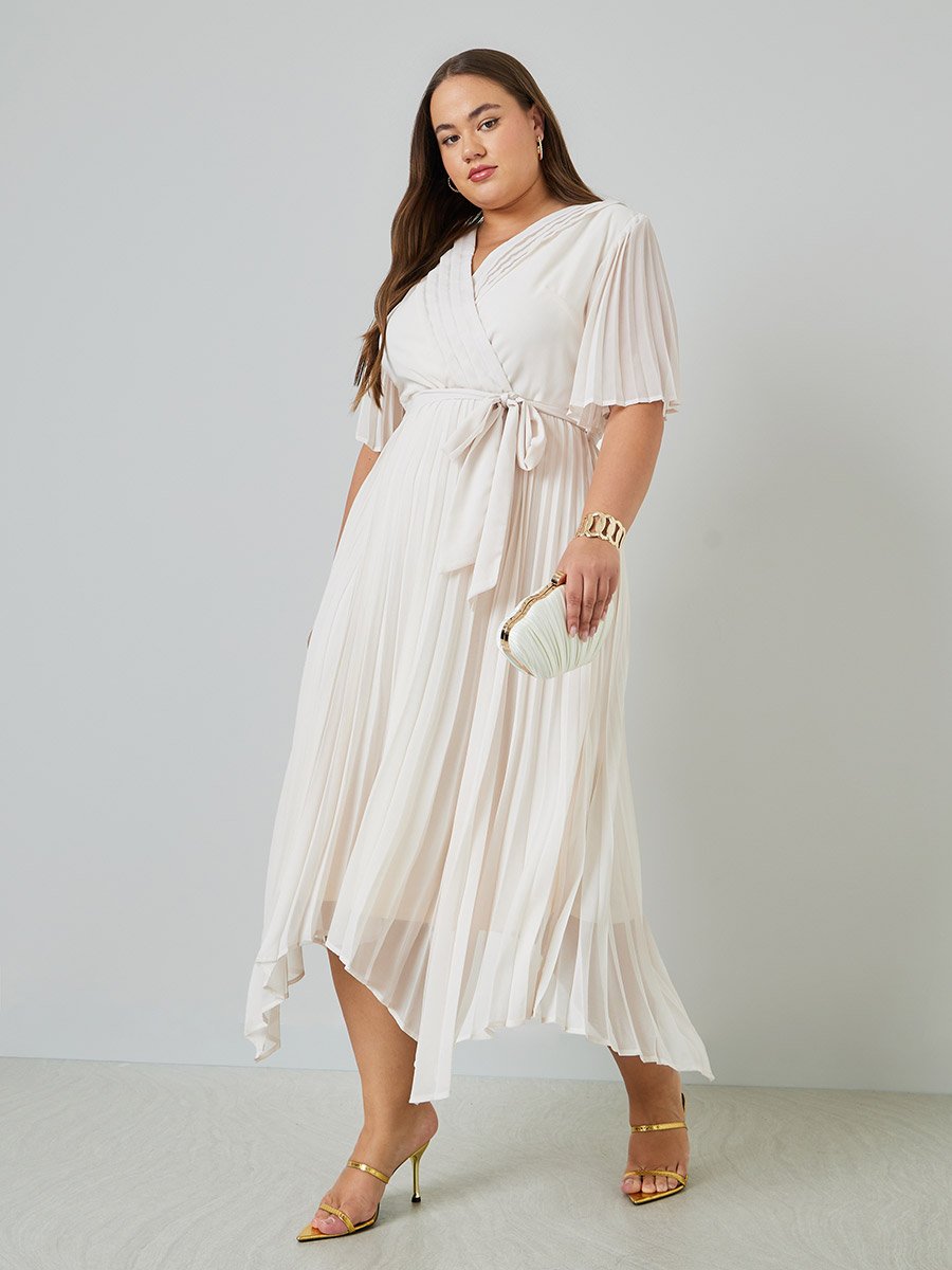 plus size asymmetric pleated dress TOO PRECIOUS ASYMMETRICAL PLEATED MAXI DRESS