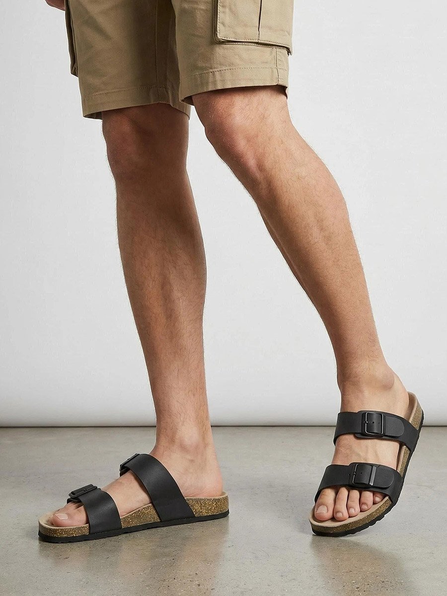 Men Black Double-Strap Sandals