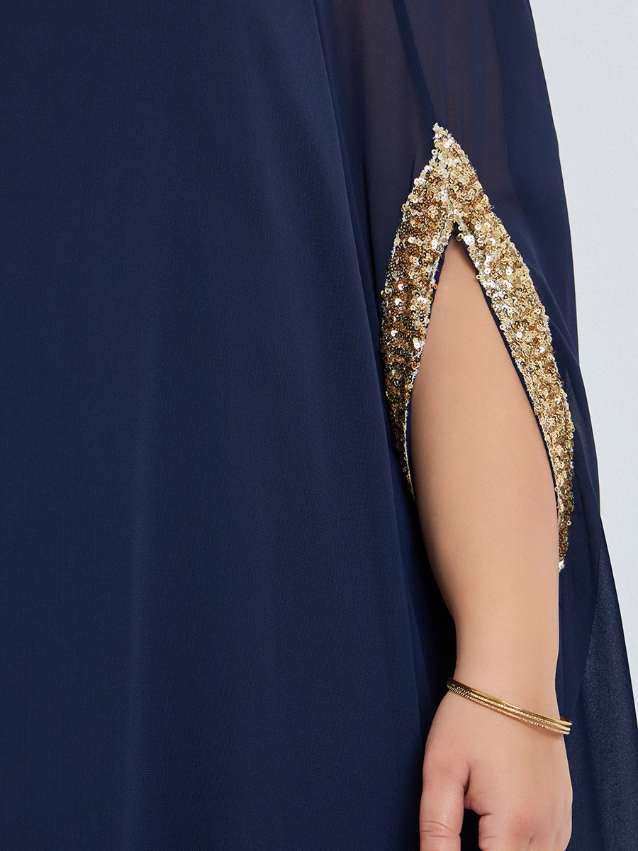 Plus Size Navy Blue Embellished Kaftan Maxi Dress For Women at Oman | Styli