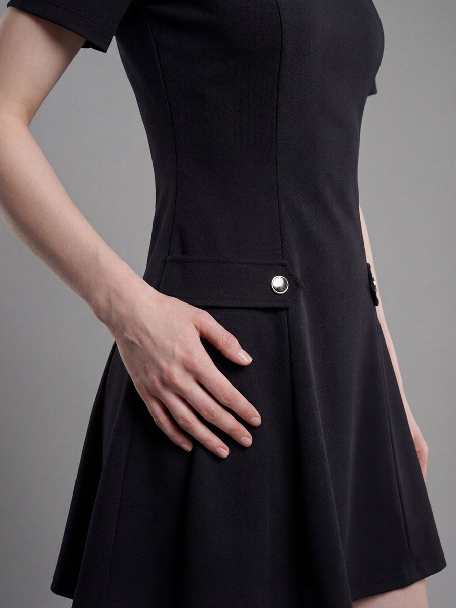 Black Short Sleeve A-Line Mini Dress For Women at UAE | Styli