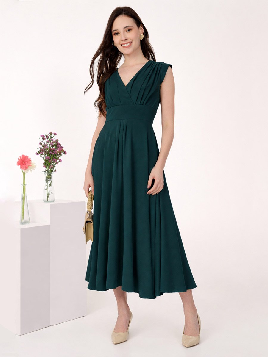 knee length dresses for ladies Ilio Sleeveless Linen Wrap Midi Dress in Black by Dissh