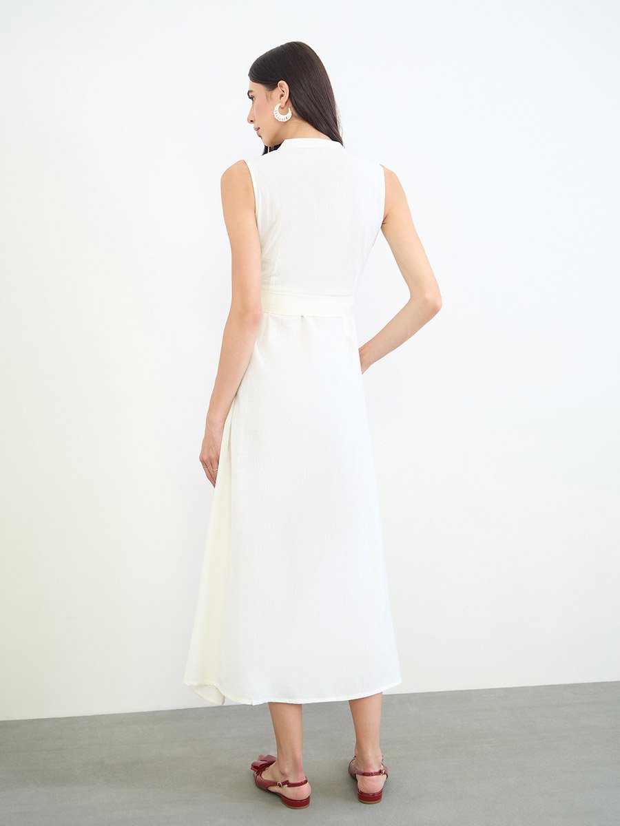 Cream Cotton Sleeveless A-Line Maxi Dress