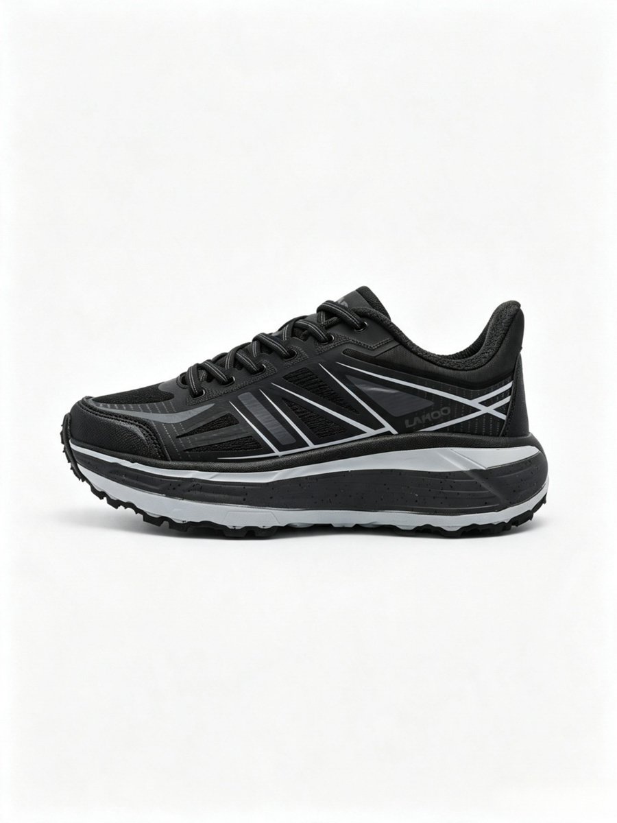 Unisex Black Textile Lace-Up Sports Sneakers