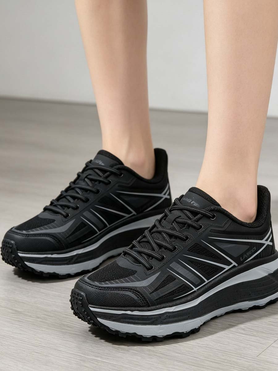 Unisex Black Textile Lace-Up Sports Sneakers