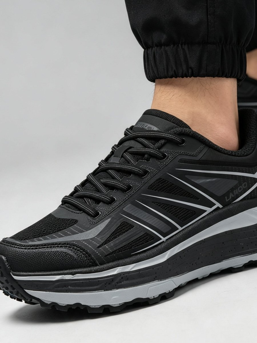 Unisex Black Textile Lace-Up Sports Sneakers