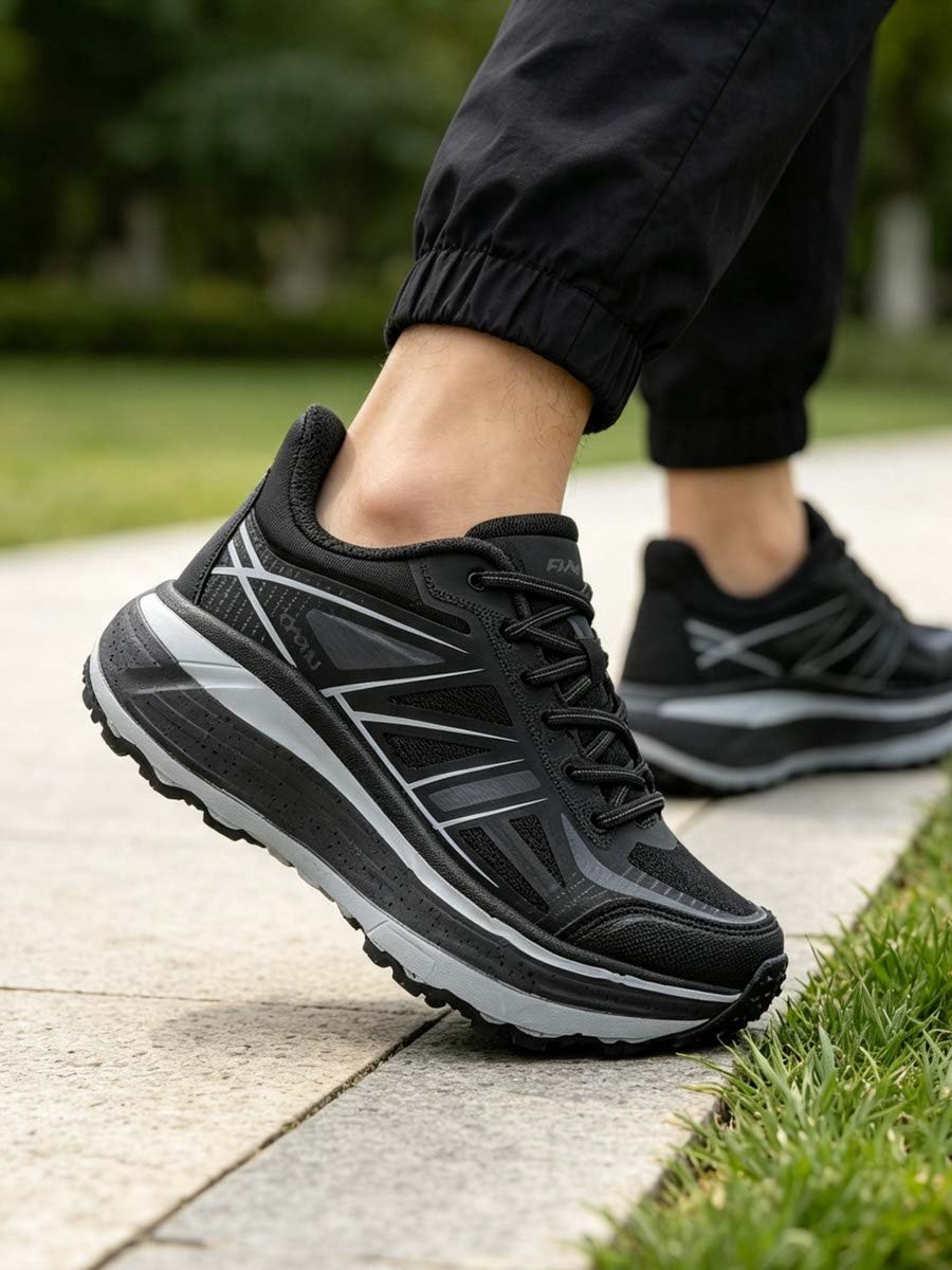 Unisex Black Textile Lace-Up Sports Sneakers