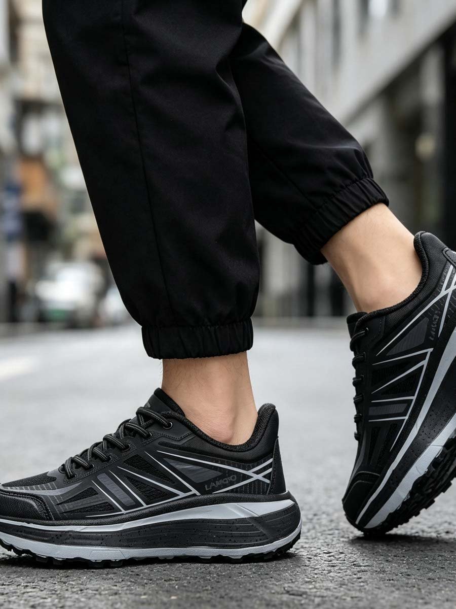Unisex Black Textile Lace-Up Sports Sneakers