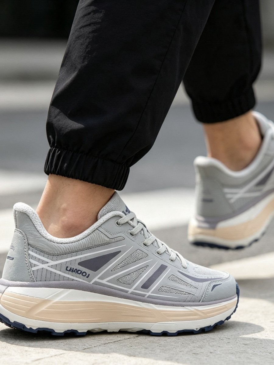 Unisex Grey Textile Lace-Up Sports Sneakers