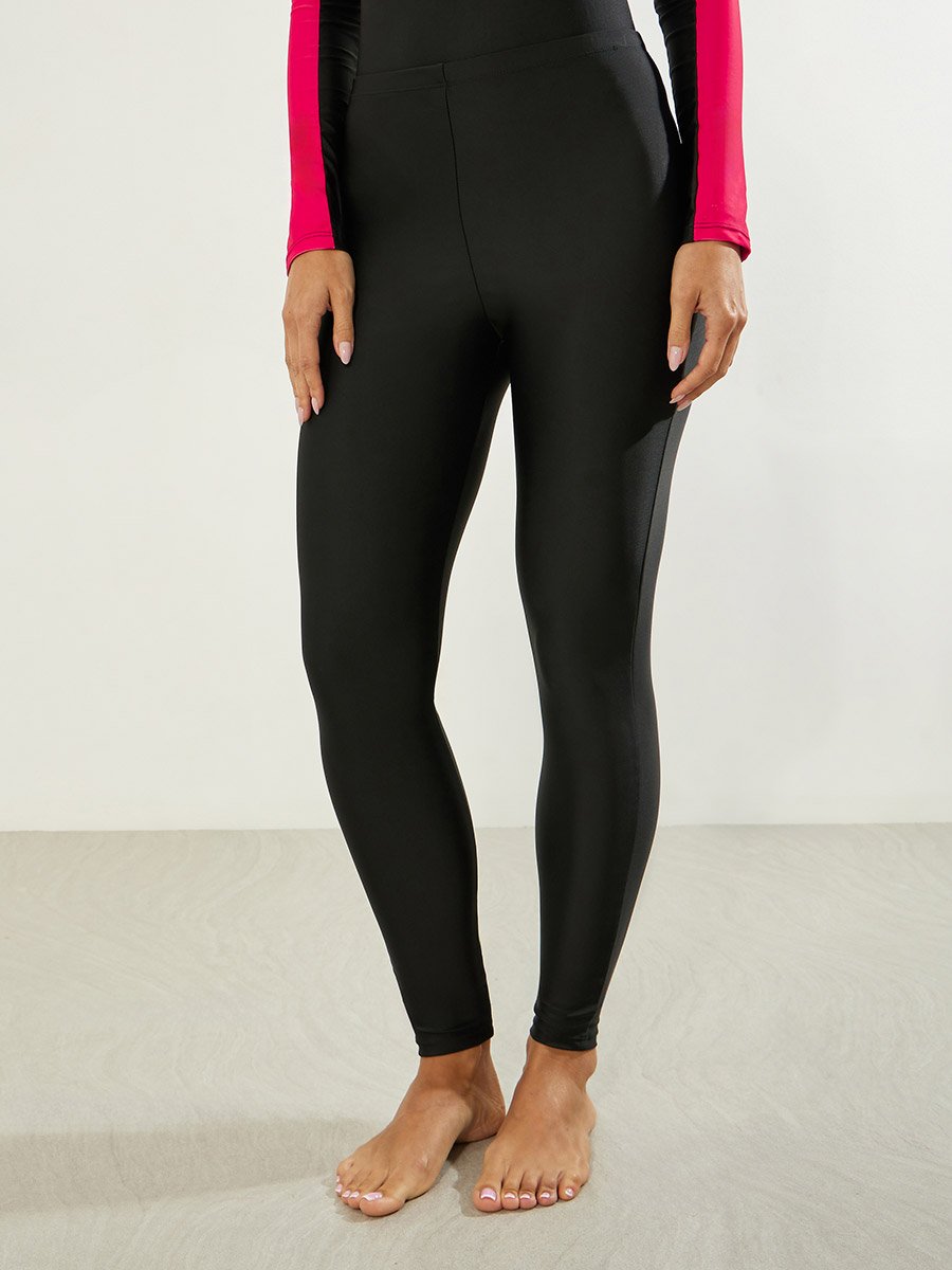 Pack of 3 - Abstract Print Full Sleeve Swimsuit, Leggings and Printed Midi Wrap Skirt Burkini Set