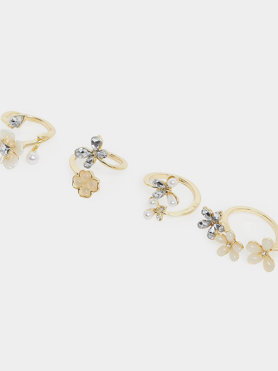 Pack of 4 - Embellished Floral Rings