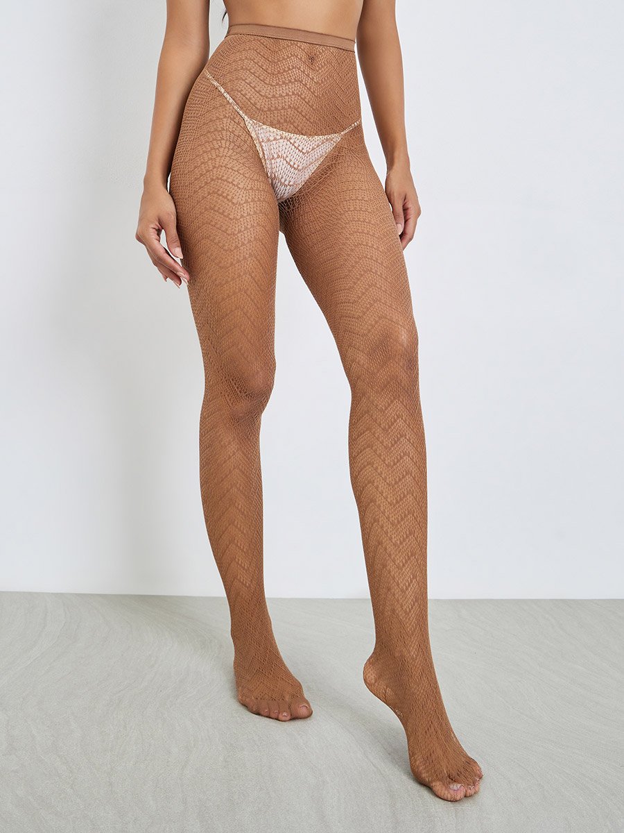 Brown Patterned Fishnet Tights