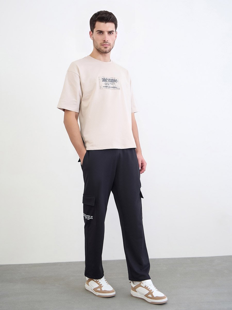 Men Text Print Relaxed Cargo Joggers