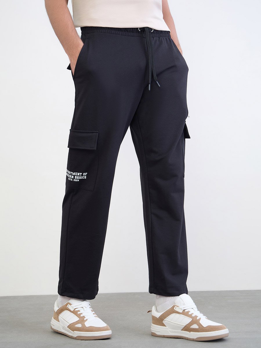 Men Text Print Relaxed Cargo Joggers