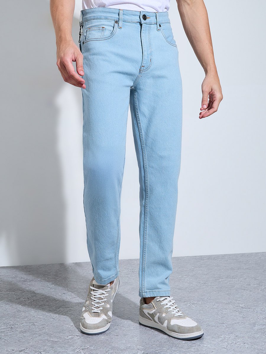 Men Light Blue Regular Fit Basic Jeans