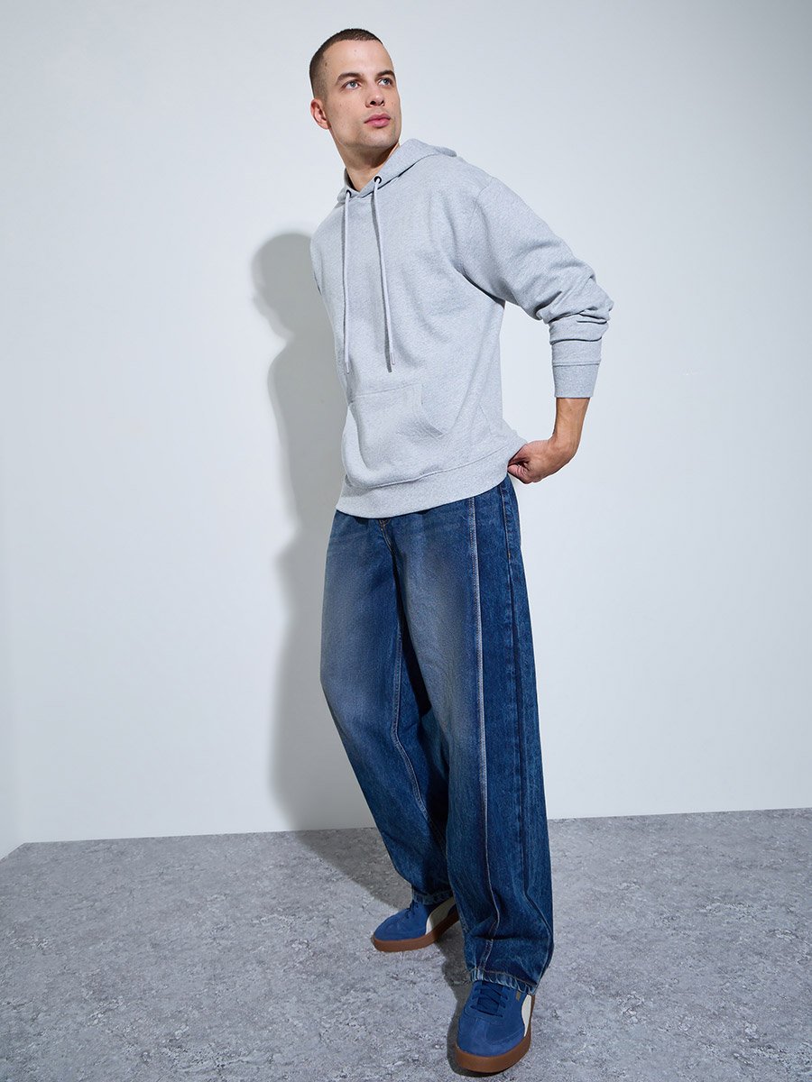 Men Blue Panelled Baggy Fit Jeans